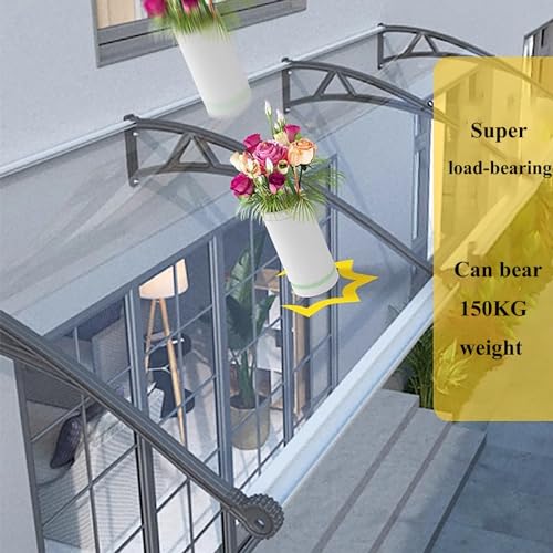 Auvent pour porte d'entrée en polycarbonate transparent avec support noir robuste - 4