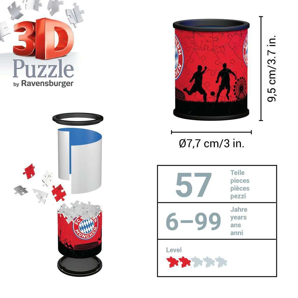 Ravensburger 3D Puzzle 11215 - Utensilo FC Bayern - 54 Teile - Stiftehalter für FC Bayern München Fans ab 6 Jahren, Schreibtisch-Organizer für Kinder: Erlebe Puzzeln in der 3. Dimension