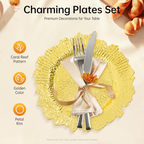 Platos cargadores redondos dorados 13 pulgadas set 24 miniatura 5