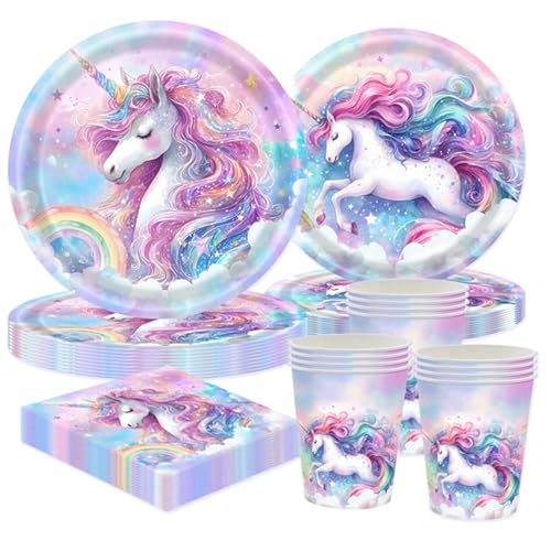 CANCJ Set di stoviglie per feste a forma di unicorno, 50 pezzi, per 10 bambini, con piatti di carta, tazze e tovaglioli, decorazione unicorno per feste di compleanno per bambini, feste e feste CANCJ Set di stoviglie per feste a forma di unicorno, 50 pezzi, per 10 bambini, con piatti di carta, tazze e tovaglioli, decorazione unicorno per feste di compleanno per bambini, feste e feste