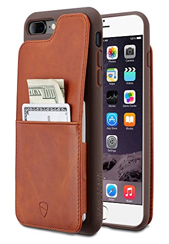 iPhone 7/8 Plus Wallet Case, Vaultskin Eton Armour for iPhone 7/8 Plus (5.5) Slim Minimalist Bumper Case for Cards and Cash, Genuine Leather - Holds up to 10 Cards (iPhone 7/8 Plus, Cognac)