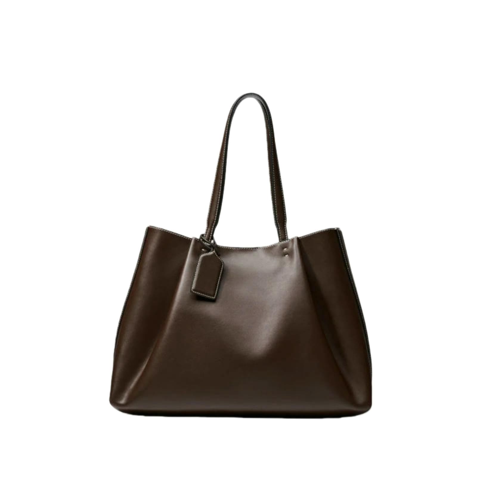 Veslyn Women's Brown Tote Bag ；Makeup Fashion Minimalist Shoulder Handbag – ’S Elegant With Contrast Stitching, Spacious Purse For Work & Daily Life