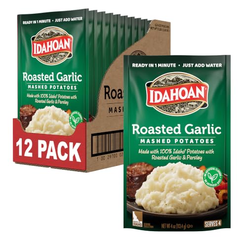 Idahoan Roasted Garlic Mashed Potatoes, 4oz, 12 pouches