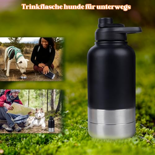 Trinkflasche Hunde für Unterwegs, 1000ml Edelstahl Hundetrinkflasche mit Tragbarer Schüssel, Wasserflasche für Hunde auf Reisen und Outdoor-Aktivitäten.