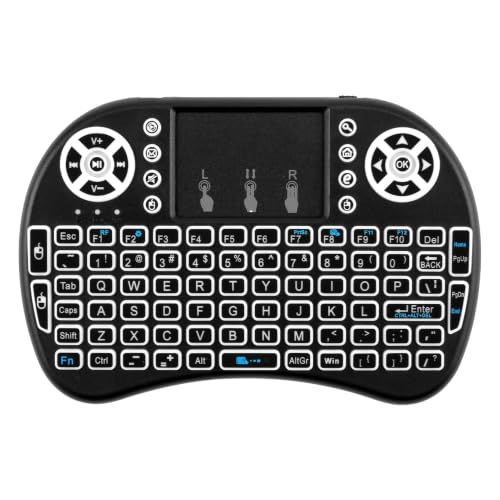 JCSJK Mini Wireless Keyboard with Trackpad 2.4G Small Multimedia Keyboard Handheld Remote with Backlit Rechargeable Battery for PC Laptop Smart TV KODI Android TV Box Windows