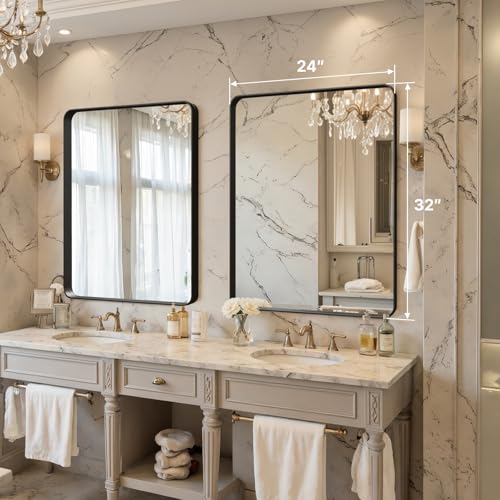 Image of 32 inchx24 inch Bathroom Vanity Mirror for Wall Aluminum Framed Farmhouse Rectangle