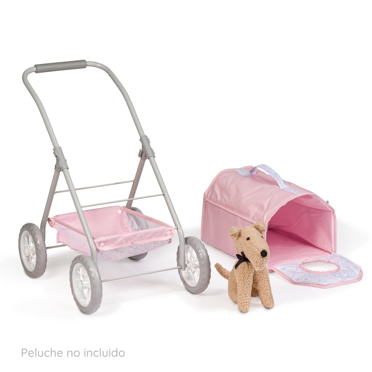 JC Toys Wózek spacerowy dla zwierząt domowych, z koszem, zdejmowanym nosidełkiem dla lalek i pluszaków do 51 cm, idealny do zabawy i spacerów, różowy, kolekcja kwiatowa, zaprojektowany przez