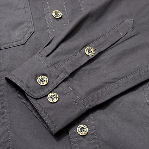 Zyvrenix Men's Long Sleeve Button Down Shirts with Pockets Dark Gray L - image 7