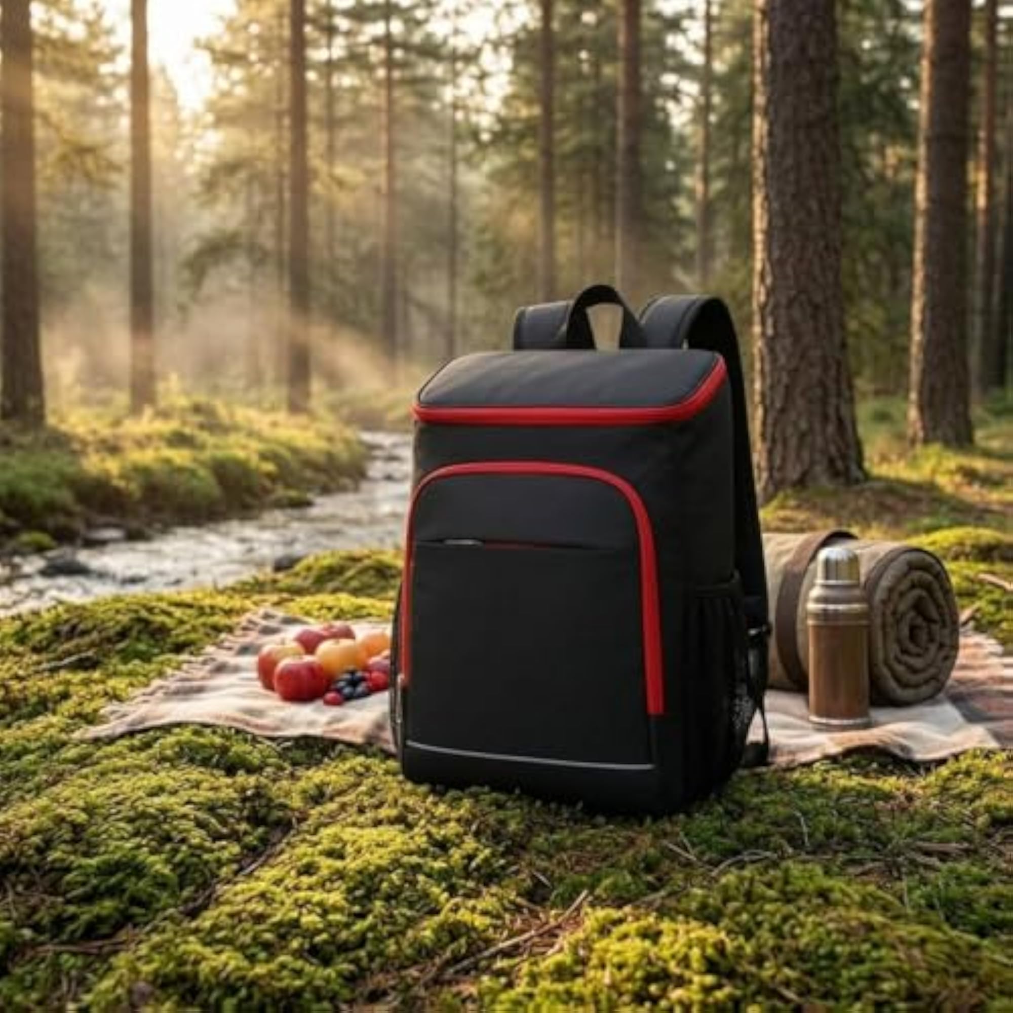 Padded Straps Insulated Backpack Cooler Bag Mesh Side Pockets