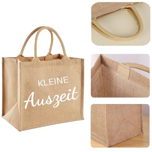 jenich Kleine Auszeit Jutetaschen und Schlüsselanhänger Entspannung Geschenk Kleine Auszeit Beutel Taschenanhänger Geschenk für Frauen Freundin Mama Mädchen zum Geburtstag Weihnachten