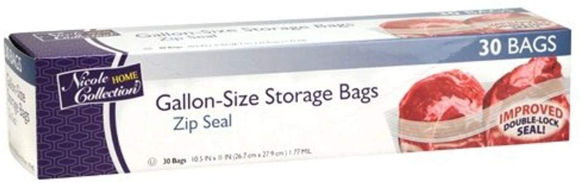 Nicole Home Collection Gallon-Size Zip Seal Pack of 30 Food Storage Bags, 30, Transparent