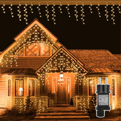 Withosent 10M Cortina Luces Navidad Exterior 400 LED, 8 Modos Blanco Cálido Guirnalda Luces, IP44 Impermeable Luces Navidad Cortina Impermeable, Para Balcon Jardin Terraza