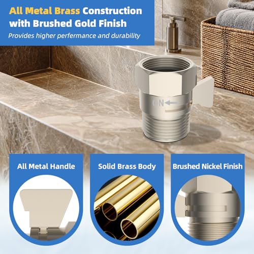 Hibbent All Metal 2 Pack Shower Head Flow Control Valve, G1/2 Brass Shut-off Valve with Metal Handle Lever, Shut OFF Water Flow Control Regulator for Handheld Shower, or Bidet Sprayer, Brushed Nickel - image 2