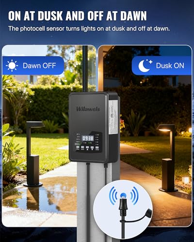 Image of 400W Low Voltage Landscape Transformer, Weatherproof Outdoor Low Voltage Transformer, 120V AC to 12 /14V AC Landscape Lighting Transformer with Timer and Photocell Sensor, ETL Listed D13LT06N1