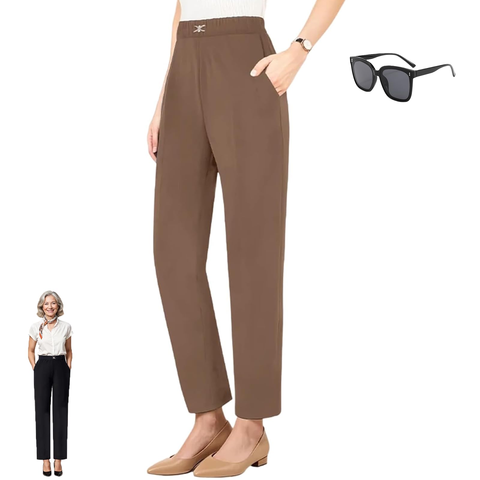Cooliflex Pants for Women Softygrace-High Rise Silky Soft Pull-On Comfort Pants Stretchy Designed for Senior Over 50