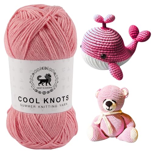 Image of NESTNHAVEN Polyester Cool Knots, Hand Knitting Yarn (1 Yarn Ball 100g) - Luxury Thread For Crochet, Amigurumi, Embroidery, Toys, Garments, Flowers and Hobby Projects (Baby Pink)