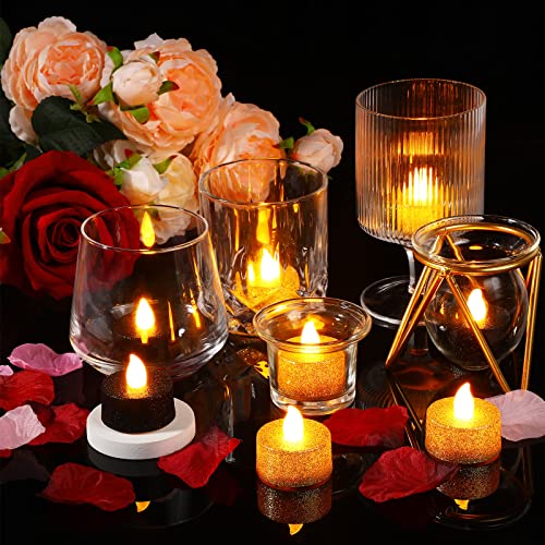 Mudder 24 Packs Glitter Tea Light Candles Battery Operated Flameless Led Tealights Flickering Candle With Warm Yellow Light For Wedding Anniversary Party Decoration (Black, Gold) #TOP4