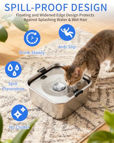 Yuxava Wassernapf Hund ohne Sabbern, 3L Wassernapf Hund Anti-Verschluck-Wasser, trinknapf hund anti schlabber, aus 304 Edelstahl, Hundenapf Auslaufsicher Spülmaschinenfest,Für drinnen,draußen geeignet