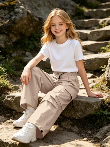 Image of SANGTREE Girls Parachute Pants Loose Lightweight Drawstring Waist Hip Hop Cargo Pants,6-16 Years
