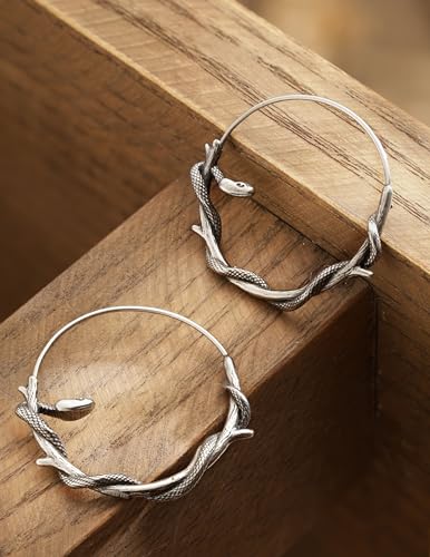 HAQUIL Snake Earrings, Stainless Steel Gothic Retro Snake Serpent Totem Hoop Earrings, Goth Jewelry Gift for Women4