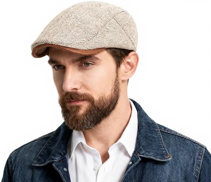 Newsboy Hats for Men Classic Herringbone Tweed Wool Blend Ivy Cap Flat Caps Gatsby-Style Cabbie Hat - Image 8