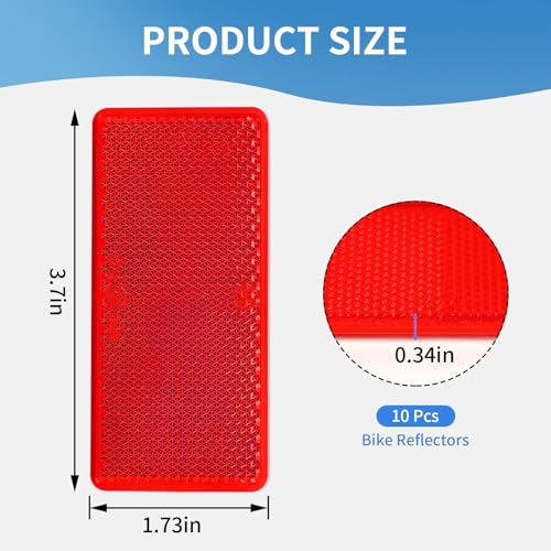 Image of 10 Pack Red Self Adhesive All Plastic 3.7'' Rectangle Reflectors for Mailbox, Motobikes, Trailers, Trucks, Boats, Suv's, RV's