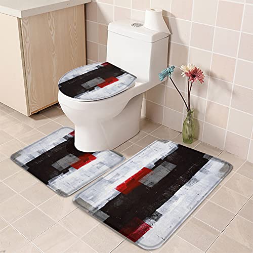 Queenker Badezimmerteppich-Set, 3-teilig, WC-Deckelbezug, WC-Vorleger und WC-Deckelbezug, geometrische abstrakte… – Bild 5