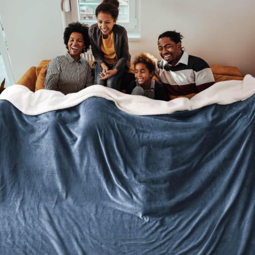 Image of Bedsure GentleSoft Sherpa Fleece Cal King Blankets for Bed, Non-Heated, Thick and Warm Oversized Throw for Women and Men, Soft Fuzzy Plush Large Blanket for Winter, Slate Blue, 112x98 Inches