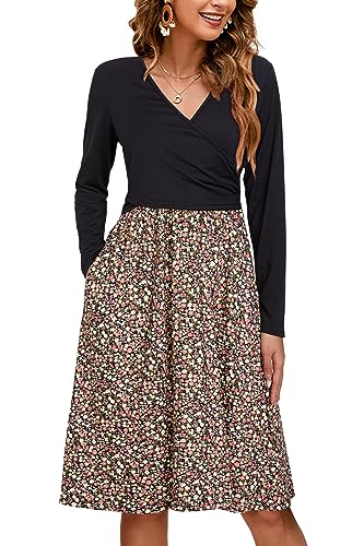 OUGES Midi Damen Stillkleid Lange Ärmel Umstandskleid V-Neck Schwangerschaftskleid für Fotoshooting-M