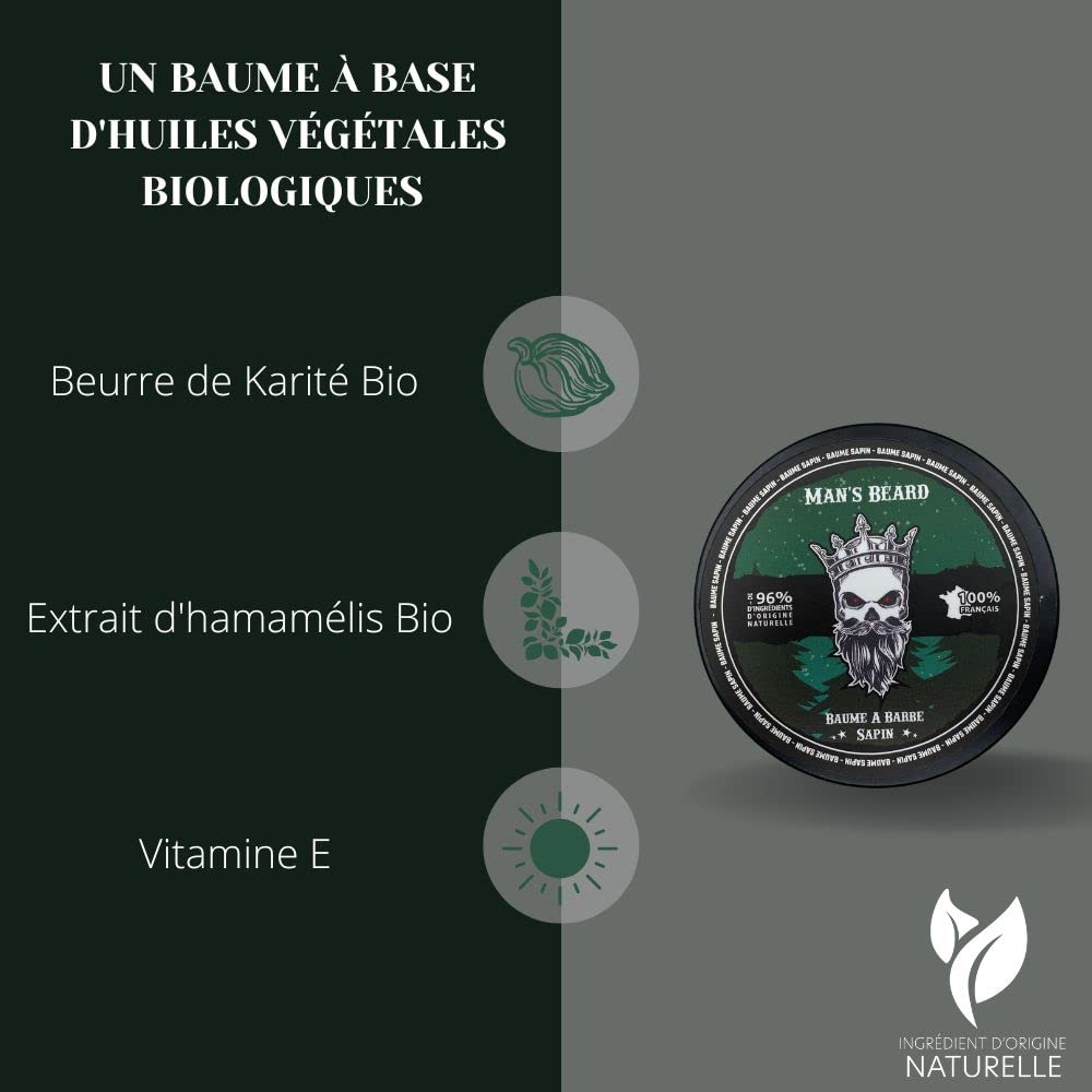 Man's Beard | Baume De Barbe Sapin | Soin hydratant et nourrissant cire pour barbe | Ingrédients d'Origine Naturelle | 100% Fabriqué en France | 90 ml