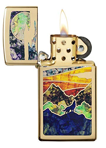 Encendedor Zippo Slim Howling Wolf Latón Pulido miniatura 3