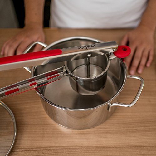 UberChef Potato Ricer Set with 3 Ricing Discs (Fine, Medium, Coarse) - Premium Stainless Steel Baby Food Strainer, Fruit Masher, and Food Press with Ergonomic Comfort Grip