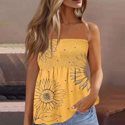 Womens Tube Tops Summer Strapless Bandeau Tank Casual Loose Tunic Sleeveless Shirts Off the Shoulder Flowy Blouses4