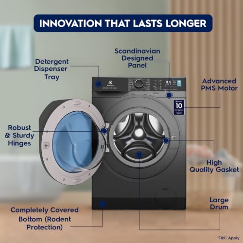 Image of Electrolux 10kg 5 Star Front Load Washing Machine, AutoSense Technology, Full Load Steam Wash, Hygienic Care, Woolmark, EcoInverter Motor, UltimateCare 500, EWF1024R5SB, Dark Silver
