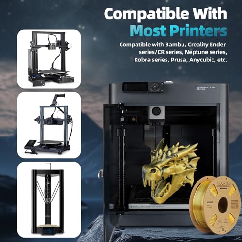 Image of Dual Color Silk PLA 3D Printer Filament 1.75mm,Dual Color 2-in-1 Gold-Black Silk Filament 1KG Spool (2.2lbs) Dimensional Accuracy Probability + /- 0.02mm Fit Most FDM 3D Printers, Black-Gold