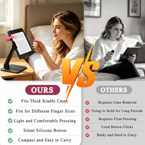 Image of Page Turner Ring for Kindle Paperwhite Oasis Scribe Kobo eReaders, Remote Control Page Turner for iPad iPhone Android Tablets E-Readers, Kindle Accessories for Thick Cases (Raspberry)