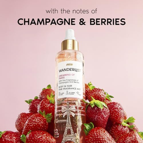 Image of Nykaa Wanderlust Dreaming of Paris Body & Hair Mist, Champagne & Berries Fragrance, Cruelty-Free, Long-Lasting Fine Perfume Spray, 200ml
