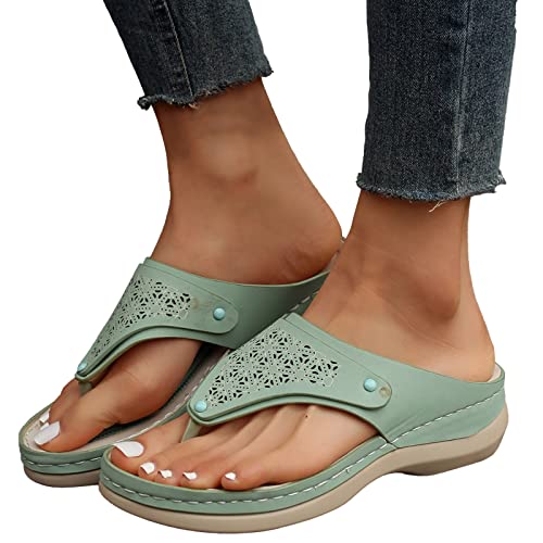 Orthopedic Sandals For Women Arch Support Hollow Dressy Flip Flops Sandals Casual Summer Beach Slide Wedge Sandals Green #TOP11