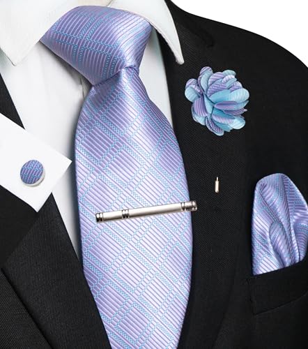 Image of JEMYGINS Mens Tie and Lapel Pin Necktie Pocket Square Cufflinks and Tie Clip Sets for Business Casual 5PCS