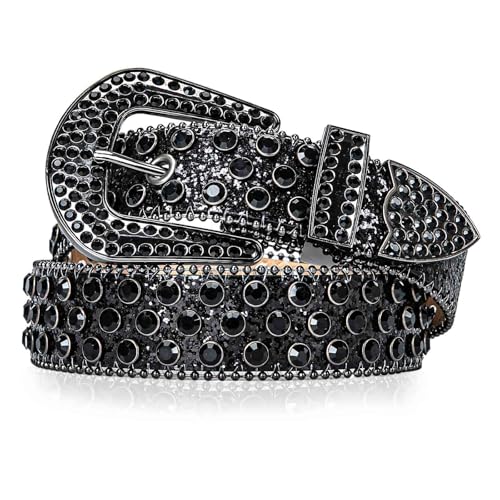 Rhinestone Belt for Women Men, Bling Studded Genuine Leather BB Belt, Western Cowgirl Cowboy Diamond Y2K