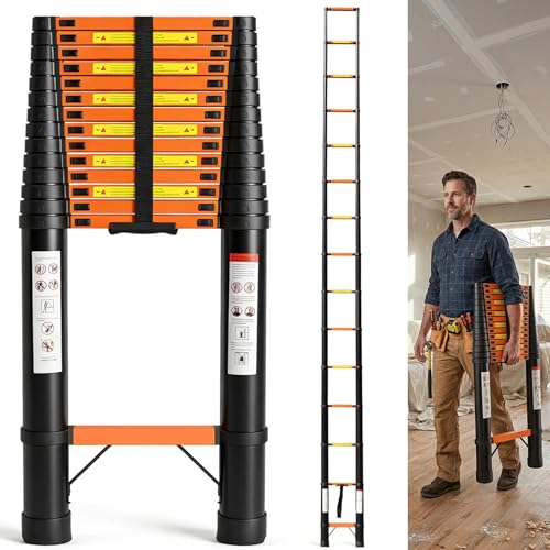 Consejos para Comprar Escaleras de Aluminio Walmart , tabla con los diez mejores. 43 JEMETTIE Escalera telescópica de 5 Metros,Plegable y portátil, Multiusos, compacta, Ideal para Uso doméstico o en Exteriores, con Capacidad máxima de 150 kg