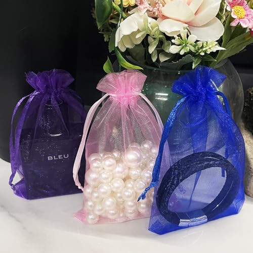 Image of SIAGCRAW Organza Bags 4 inchx6 inch, 100Pcs Small Mesh Drawstring Pouches | Mixed Color Organza Bags for Jewelry, Candy, Party Favors, Small Sachet Wrap, Storage Supplies