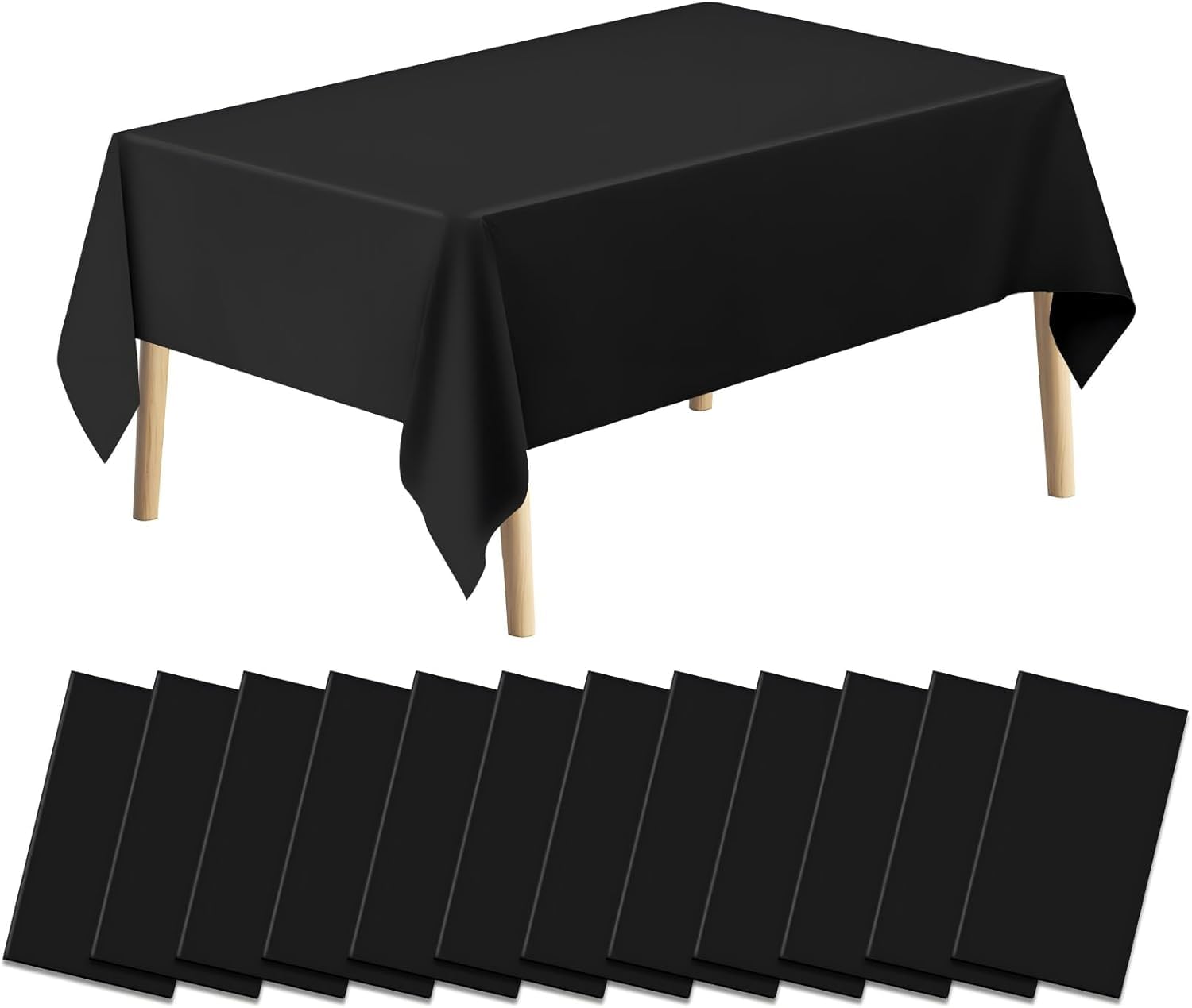 Eogrfw Black 12 Pack Disposable Tablecloths, 137 X 274 Cm Table Cloth,Plastic Table Cover, Tablecloths,Waterproof Party Tablecloth For Birthdays, Weddings, Baby Shower, Picnics