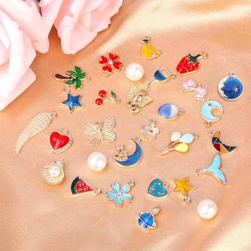 JOOTUEPO 50 Stück Charms Großhandel, Emaille Charme Anhänger, Mixed Charms, Bulk Schmuckherstellung Anhänger, Mischobst Tierblumen Legierung Zubehör für DIY Halskette Armband Ohrring Bastelbedarf