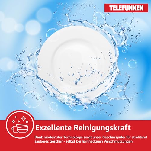 Telefunken Unterbau-Geschirrspüler | Spülmaschine 60 cm | 12 Maßgedecke | 9 Programme | AquaStop - Schutz vor Wasserschäden | Auto-Door | leise 44 dB | inkl. Besteckkorb | G-EU-6014-C-I
