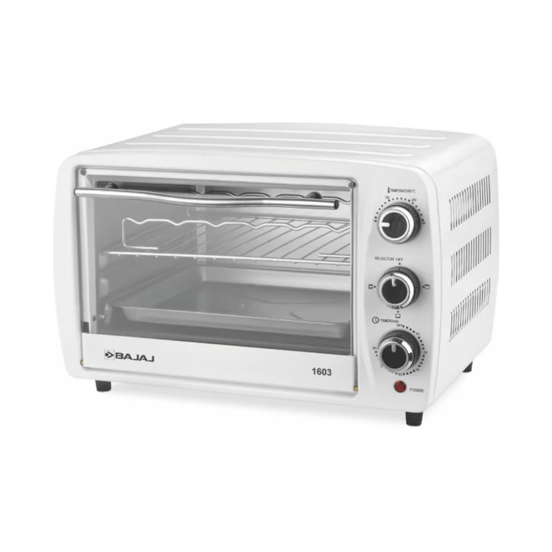 Bajaj 1603 16 Litres Oven Toaster Grill (16L OTG) With Baking & Grilling Accessories| 1200 W | Oven For Kitchen With Transparent Glass Door| 2 Year Warranty by Bajaj| White