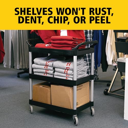 Image of Rubbermaid Commercial Products Heavy Duty 3-Shelf Rolling Service /Utility /Push Cart, 200 lbs. Capacity, Black, for Foodservice /Restaurant /Cleaning /Warehouse /Garage