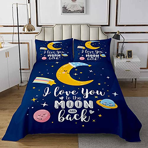 Colcha de Galaxia Acolchada Conde Luna de Dibujos Animados niñas, niños, Planeta, Juego de Colcha de Arco Iris, de habitación, 3 Unidades,