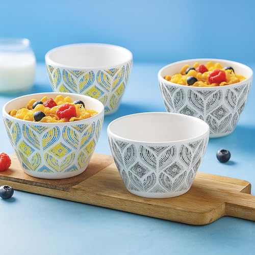 Image of Larah by BOROSIL Opalware Bowl | Microwave & Dishwasher Safe Dinner Bowls for Salad, Fruits, Dal, Maggi, Snacks, Cereal | Breakfast Bowls | Ideal Crockery for Gifting (Art & Craft, 4pc Set)