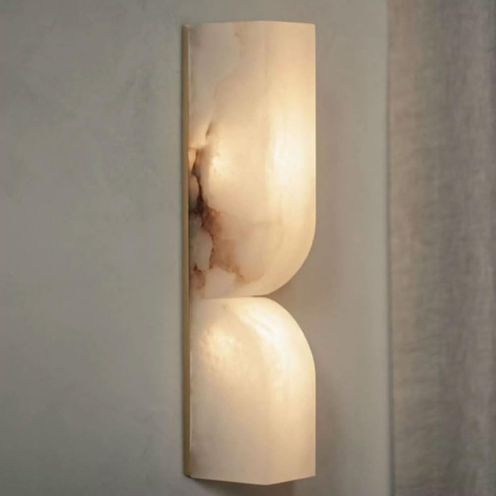 ZSJPDP LED Warm Light Natural Alabaster Wall Lamp, Hard Wiring Connection Indoor Wall Sconce, 13.7in Marble Wall Light, Dressing Table Living Room Corridor Decorative Lighting Fixtures